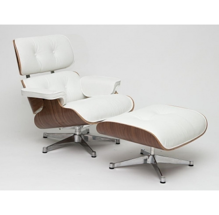 Křeslo Vip s podnožkou bílá/ořech/stříbrná základna