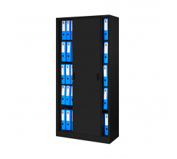 Kovová kancelářská skříň s posuvnými dveřmi KUBA, 900 x 1850 x 400 mm, černá