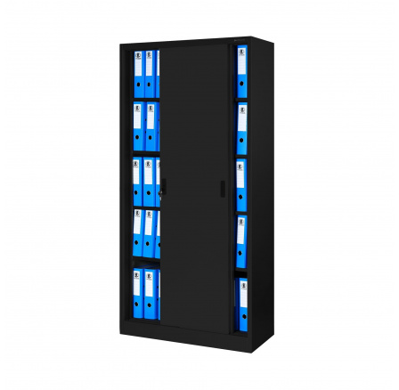 Kovová kancelářská skříň s posuvnými dveřmi KUBA, 900 x 1850 x 400 mm, černá