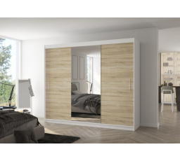 Šatní skříň s posuvnými dveřmi a zrcadlem DENIS 250 Bílá+Sonoma