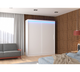 Posuvná skříň s LED osvětlením LINCOLN 180 Bílá+Bílá