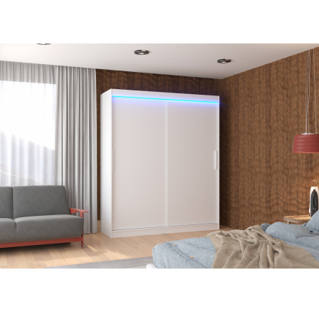 Posuvná skříň s LED osvětlením LINCOLN 180 Bílá+Bílá