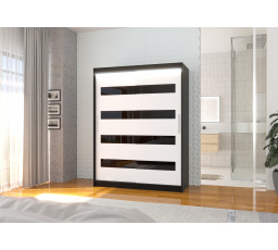 Posuvná skříň s lacobelem a LED osvětlením MARTINEZ 150 Černá+Bílá