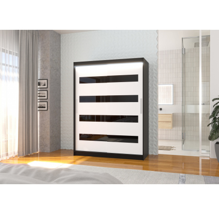 Posuvná skříň s lacobelem a LED osvětlením MARTINEZ 150 Černá+Bílá