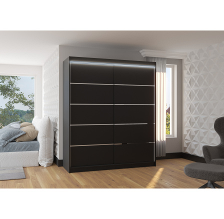 Posuvná skříň s LED osvětlením SPECTRA 180 Černá+Černá Posuvná skříň s LED osvětlením SPECTRA 180 Černá+Černá