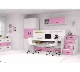 Patrová postel s psacím stolem MAX 1 Růžová, 3 místná, 80 X 200