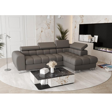 Rohová sedací souprava ASPEN MINI přírodní kůže 260x170 cm - šedá kůže , pravá