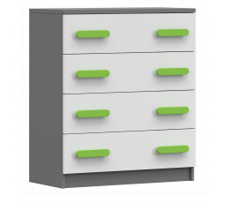 Komoda 4S SMYK II - 02, Šedá/Bílá/Zelená