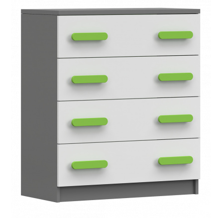 Komoda 4S SMYK II - 02, Šedá/Bílá/Zelená