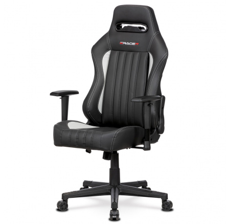 Herní křeslo E-RACER, potah šedá a černá ekokůže, HM, opěrák 90°-180°