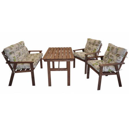 Zahradní sestava Nordic hnědá - polstry motiv fialky Zahradní sestava Nordic hnědá - polstry motiv fialky