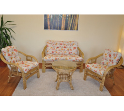 Ratanová sedací souprava Rio De Janeiro medová polstry motiv květiny