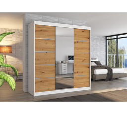 Posuvná skříň se zrcadlem BERGEN 200 Bílá+Artisan