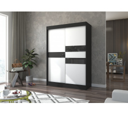 Šatní skříň s posuvnými dveřmi s lacobelem BATIA 150 Černá+Bílá