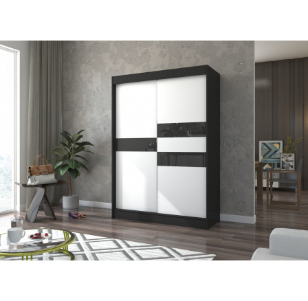 Šatní skříň s posuvnými dveřmi s lacobelem BATIA 150 Černá+Bílá