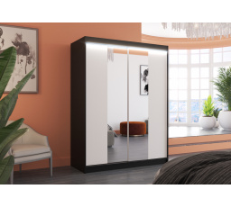 Posuvná skříň se zrcadlem a LED osvětlením FEVER 150 Černá+Bílá