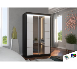 Posuvná skříň se zrcadlem a LED osvětlením GENUA 120 Černá+Bílá