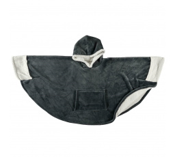 Šedá pončo deka s kapucí a kapsou