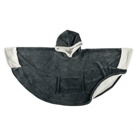 Šedá pončo deka s kapucí a kapsou Šedá pončo deka s kapucí a kapsou