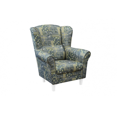 KLIPOS Patchwork (CLIP Patch) - křeslo látka šedozelená 04 - patchwork, nožky bílá kolekce "FN" (K250-Z)