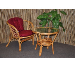 Ratanová sedací souprava Bahama 1+1 medová, polstr vínový