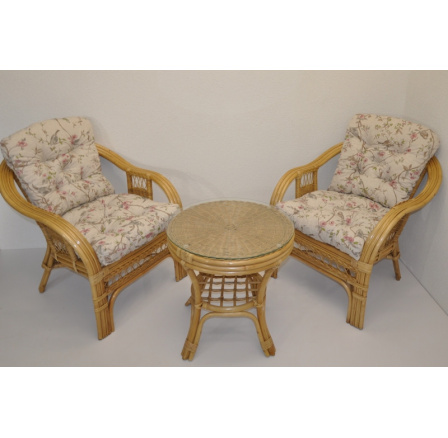 Ratanová sedací souprava Rio De Janeiro 2+1 medová polstry motiv srdce Love Ratanová sedací souprava Rio De Janeiro 2+1 medová polstry motiv srdce Love