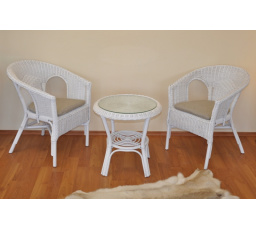 Ratanová sedací souprava Fabion bílá polstry tmavě béžový melír