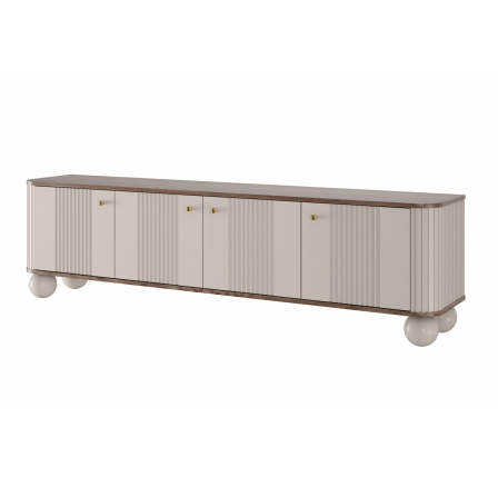 TV komoda Vesper 4D, kašmír / ořech / zlaté úchyty / kulové nohy