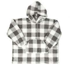 Dlouhá zateplená mikina/snudie v kostce šedá/bílá