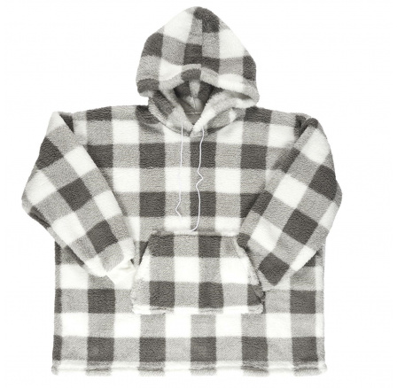 Dlouhá zateplená mikina/snudie v kostce šedá/bílá