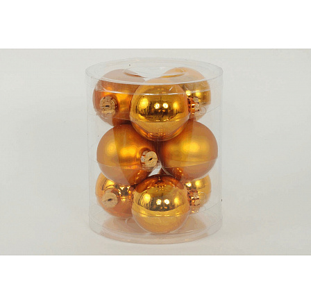 Ozdoby skleněné - pr.7 cm, měděno-zlaté, cena za balení (9 ks)