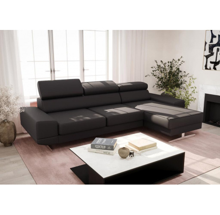 Rohová sedací souprava MILANO MINI přírodní kůže - černá kůže, pravá