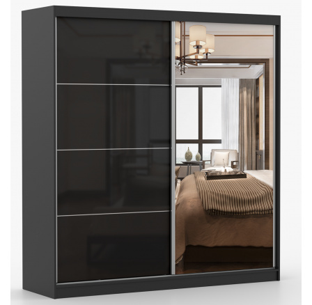 Šatní skříň MULTI 31 - 233 cm, Černá/Černý Lesk