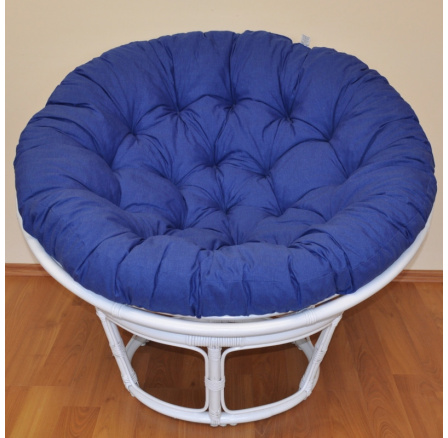 Ratanový papasan 110 cm bílý polstr tmavě modrý melír Ratanový papasan 110 cm bílý polstr tmavě modrý melír