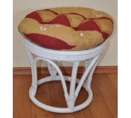 Ratanová taburetka velká bílá polstr vínový motiv