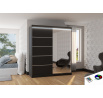 Posuvná skříň se zrcadlem a LED osvětlením CARO 180 Černá+Černá