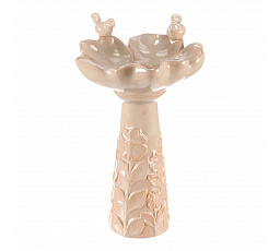 Krmítko/pítko - keramické, květ s ptáčky, stojaté, krémové