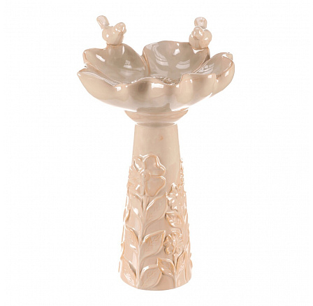 Krmítko/pítko - keramické, květ s ptáčky, stojaté, krémové