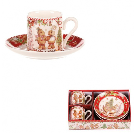 Hrnečky s podšálky - porcelán, dárkový set po 2 kusech, vánoční