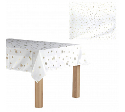 Ubrus - zlaté vločky, 100% polyester, 130 x 160 cm, bílý