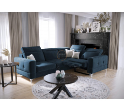 Rohová sedací souprava MALIBU , relax s funkcí spaní 185x250 cm - modrá , pravá