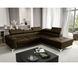 Rohová Kožená sedací souprava s funkcí spaní TOSCANIA II průměr 30x250 - hnědá , pravá