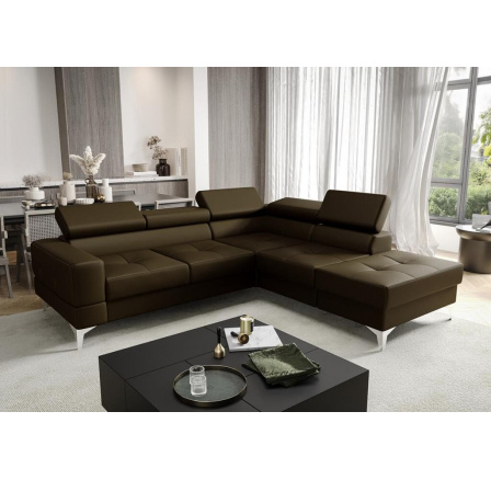 Rohová Kožená sedací souprava s funkcí spaní TOSCANIA II průměr 30x250 - hnědá , pravá