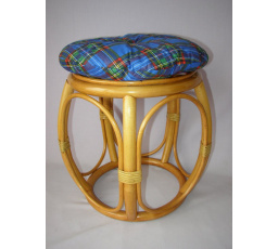 Ratanová taburetka široká medová s polstrem modrým