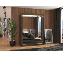Posuvná skříň se zrcadlem a LED osvětlením PERMO 150 Choco+Choco