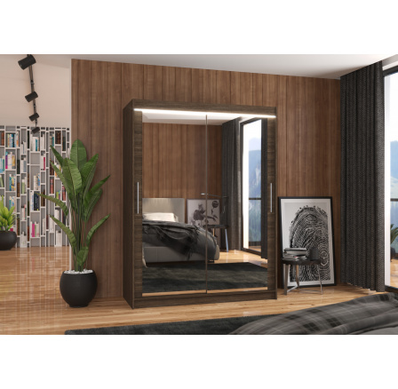 Posuvná skříň se zrcadlem a LED osvětlením PERMO 150 Choco+Choco