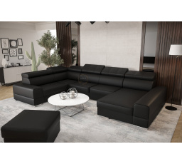 Rohová sedací souprava ROYAL MAX II průměr 230x375x185 přírodní kůže - černá kůže , levá