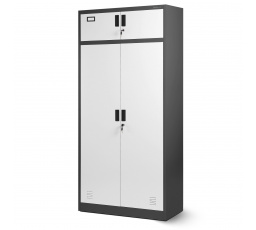 Plechová šatní skříň uzamykatelná s místem na oblečení BORYS, 900 x 1850 x 500 mm, antracitově-bílá