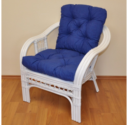 Ratanové křeslo Rio De Janeiro bílé - polstr tmavě modrý melír