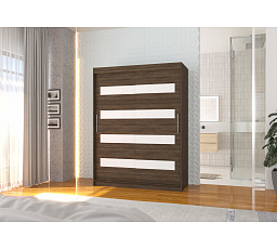 Šatní skříň s posuvnými dveřmi s lacobelem MARTINEZ 150 Choco+White Lacobel